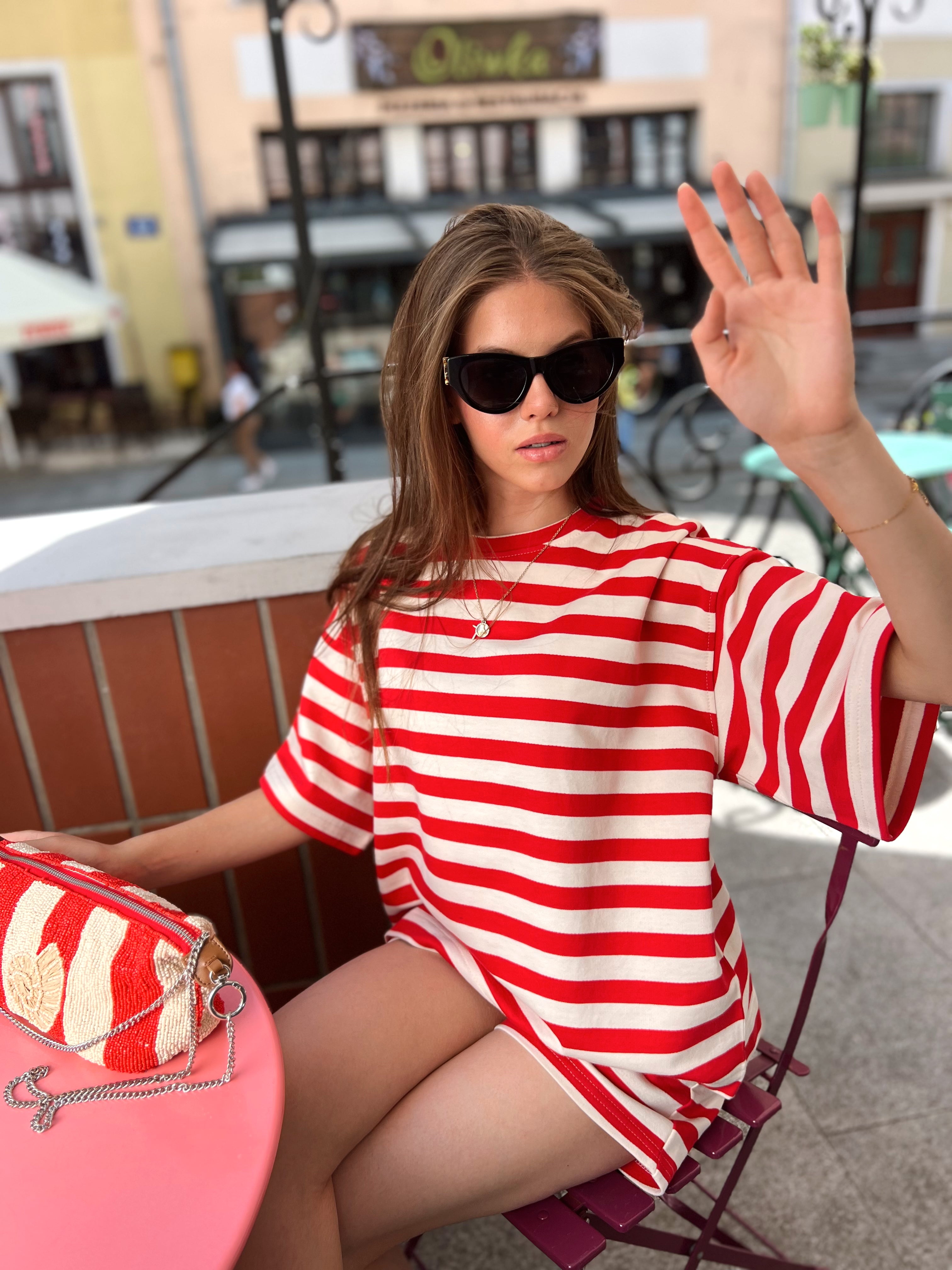 Bluzka BREEZE - CASUAL STRIPES - beige & red