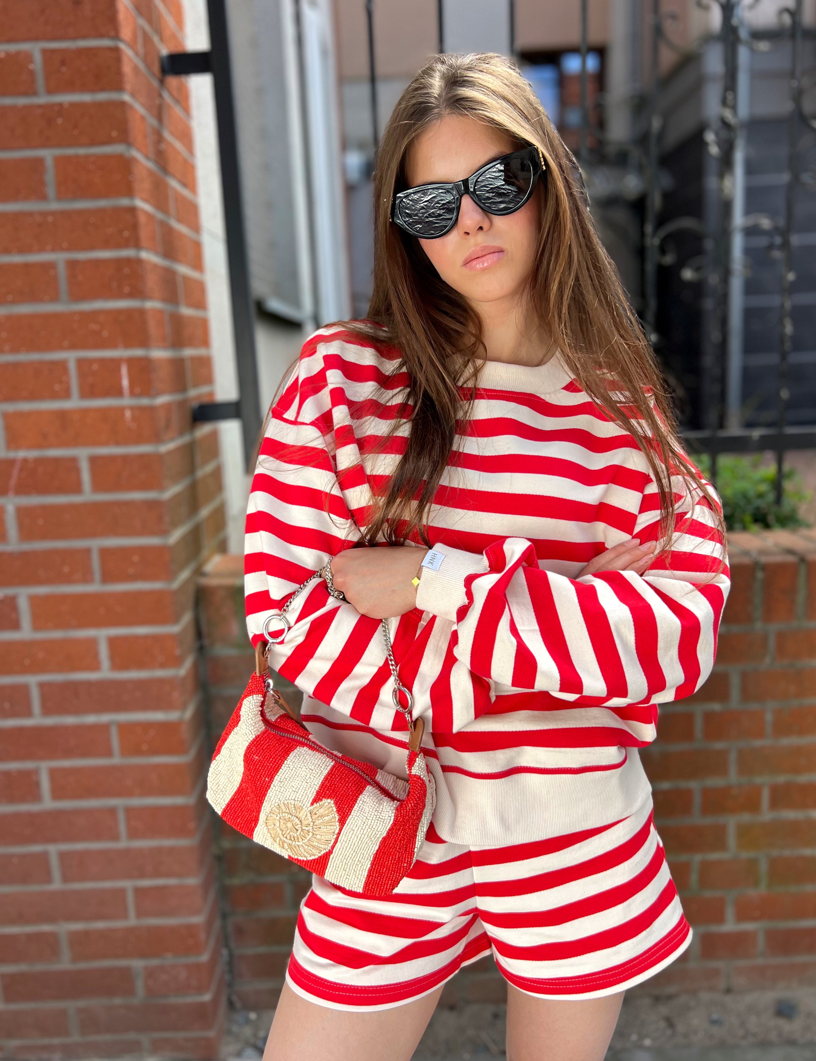 Bluza LARA - CASUAL STRIPES - beige & red