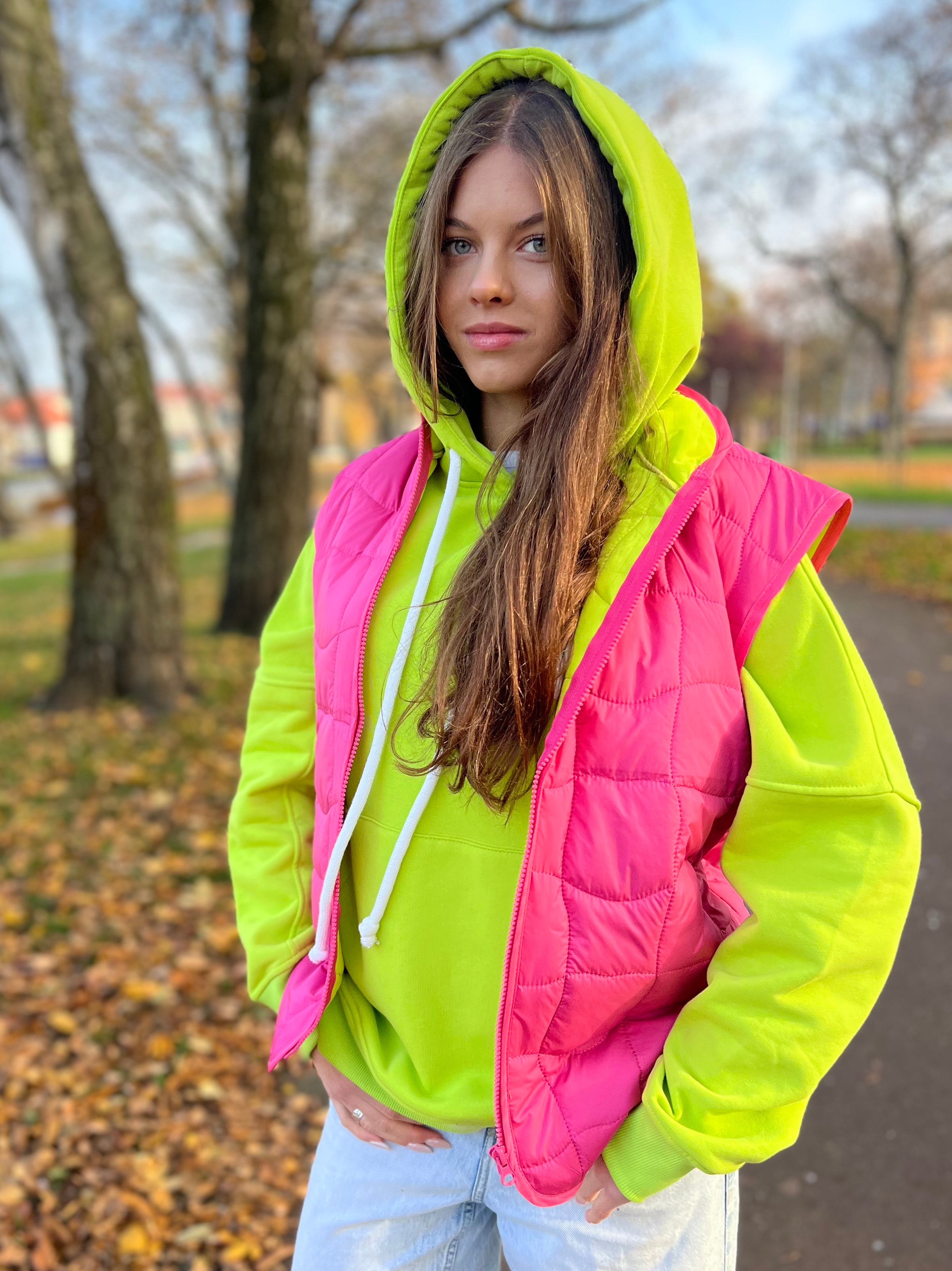 Kamizelka pikowana - Pink & Lime