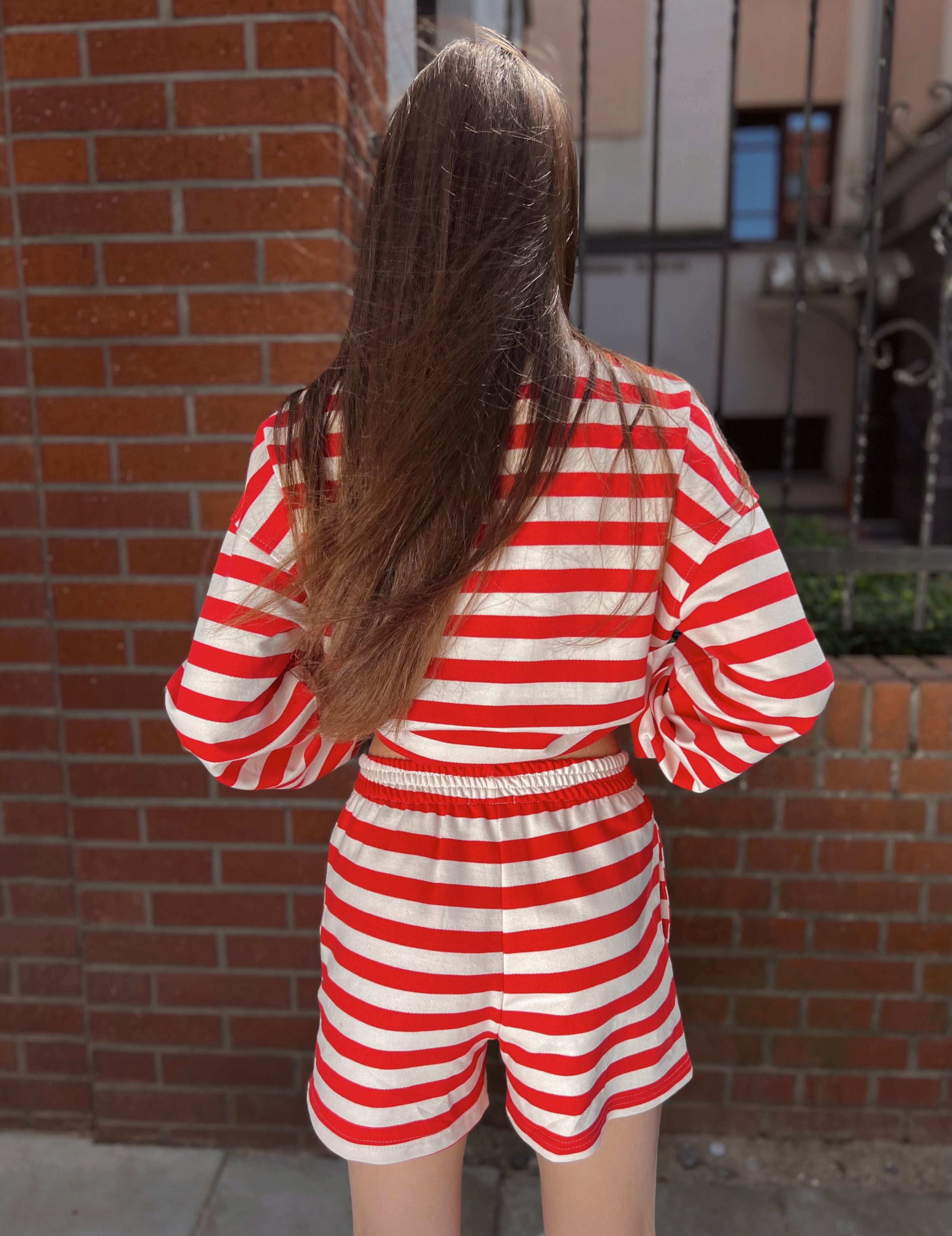 Spodenki CASUAL STRIPES - beige & red
