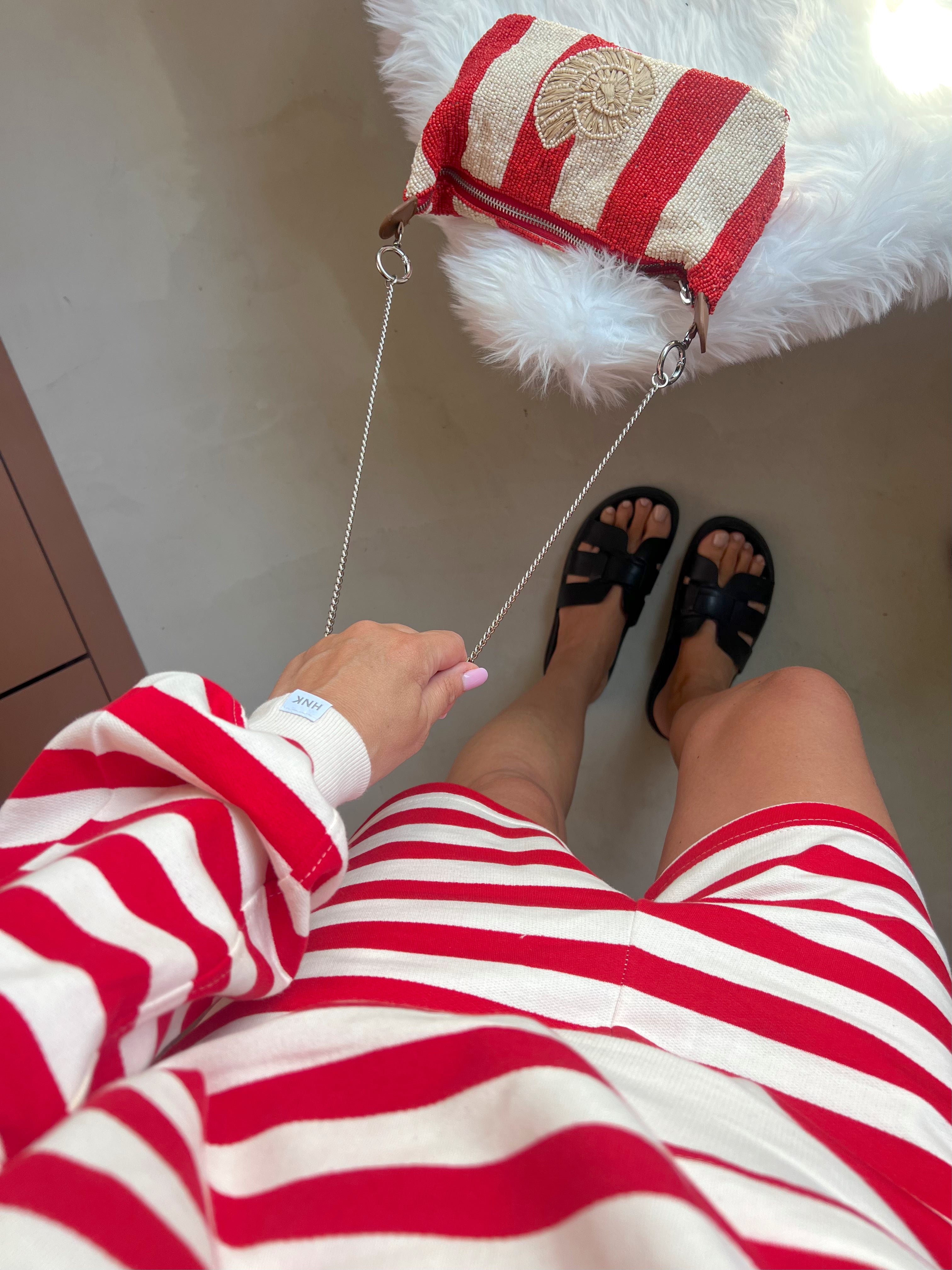 Spodenki CASUAL STRIPES - beige & red
