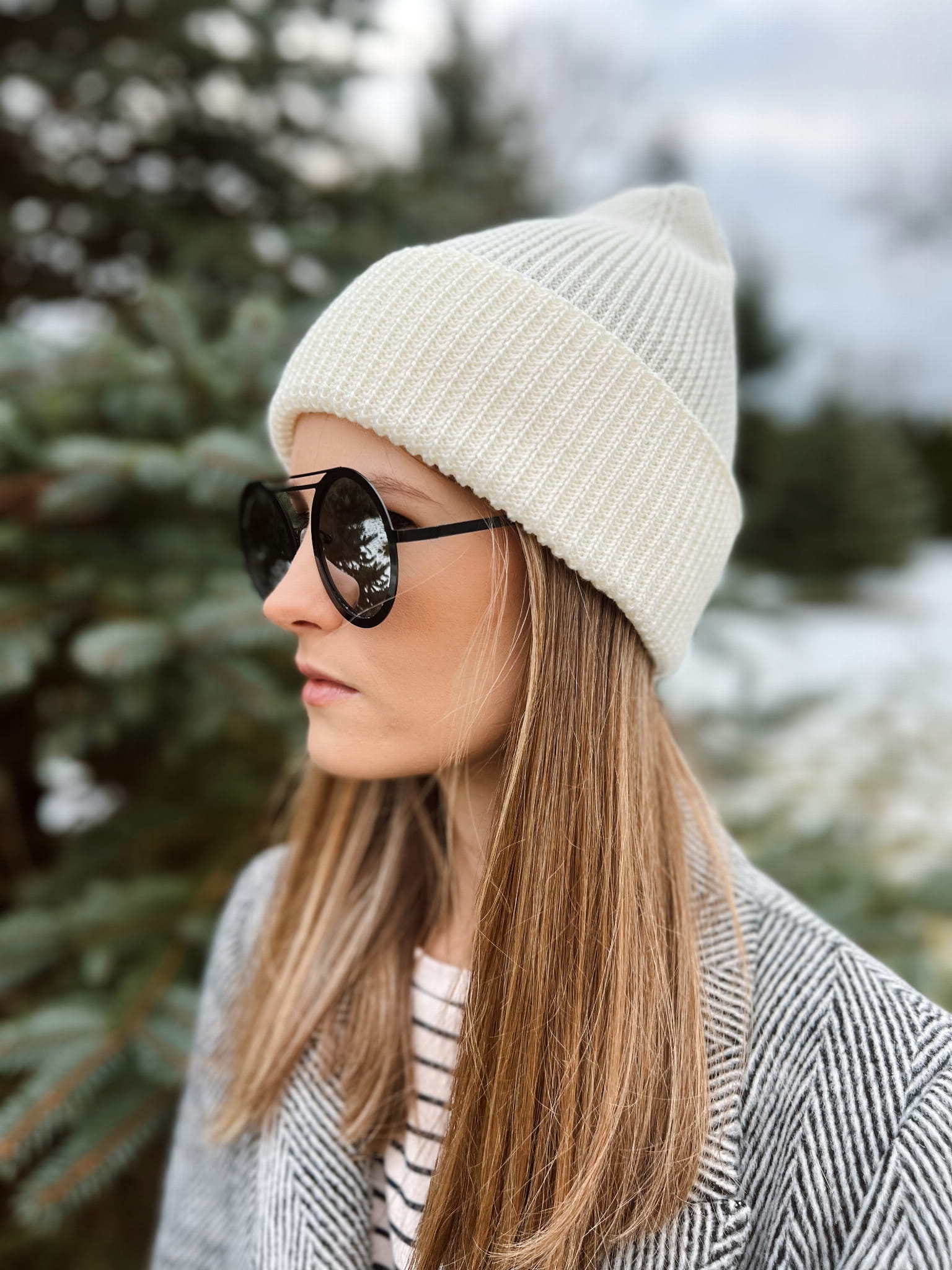 Czapka 100% wełna merino - cream