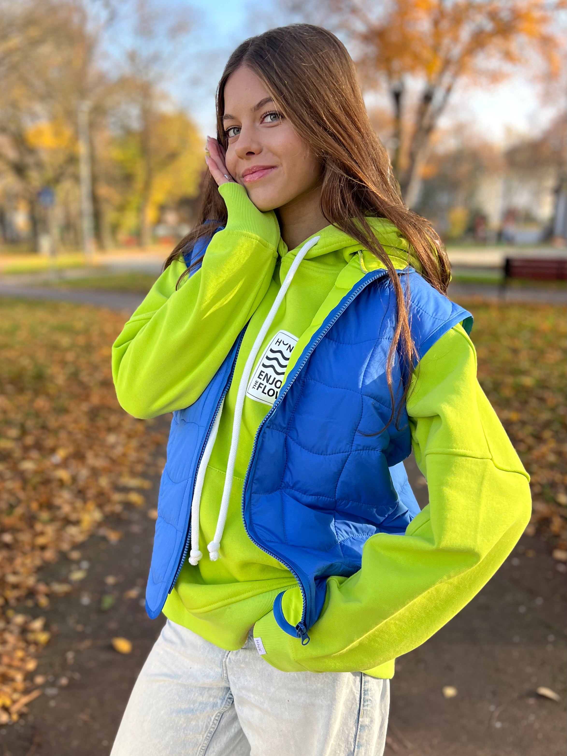 Kamizelka pikowana - Blue & Lime