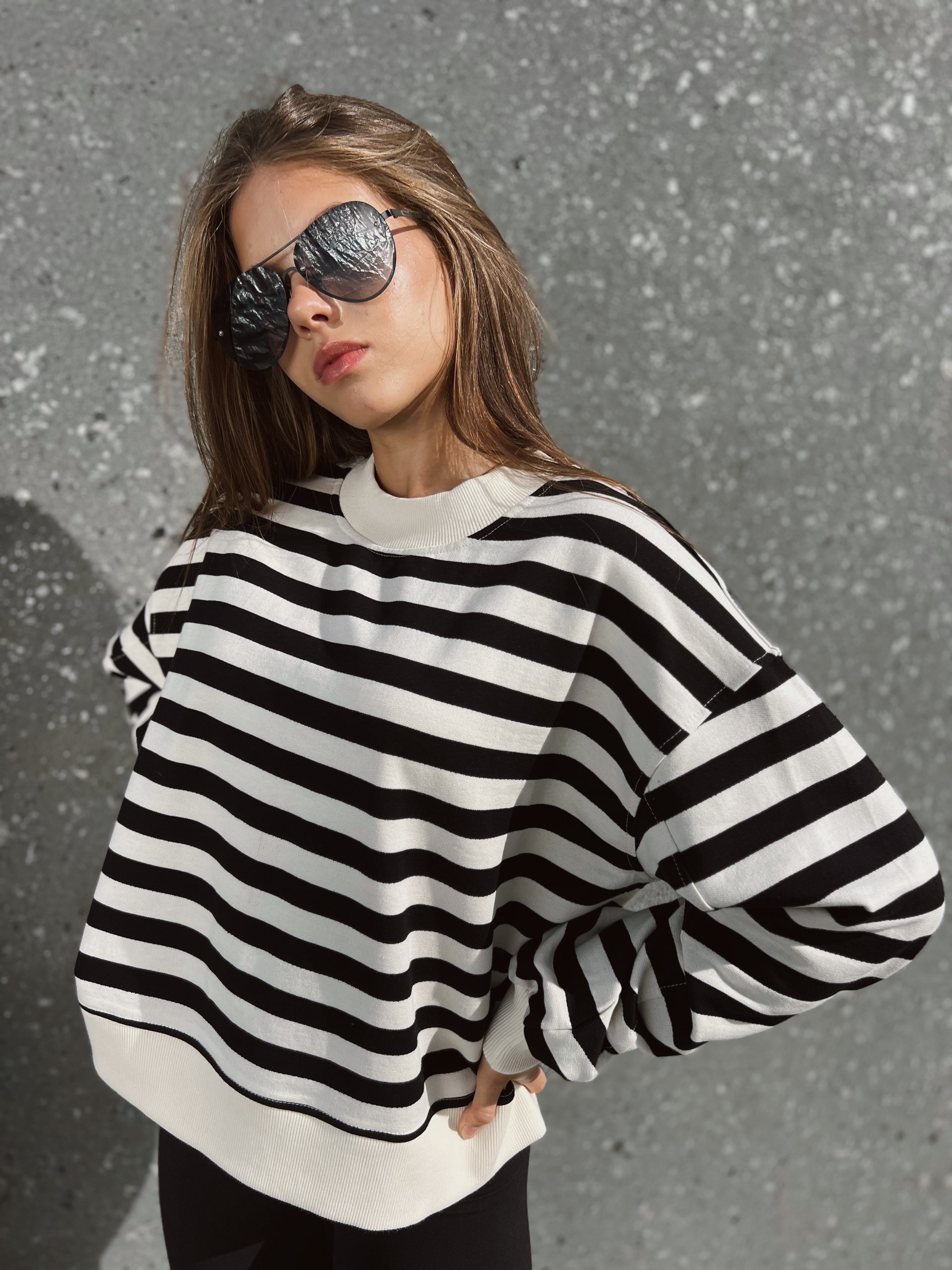 Bluza LARA - CASUAL STRIPES - beige & black