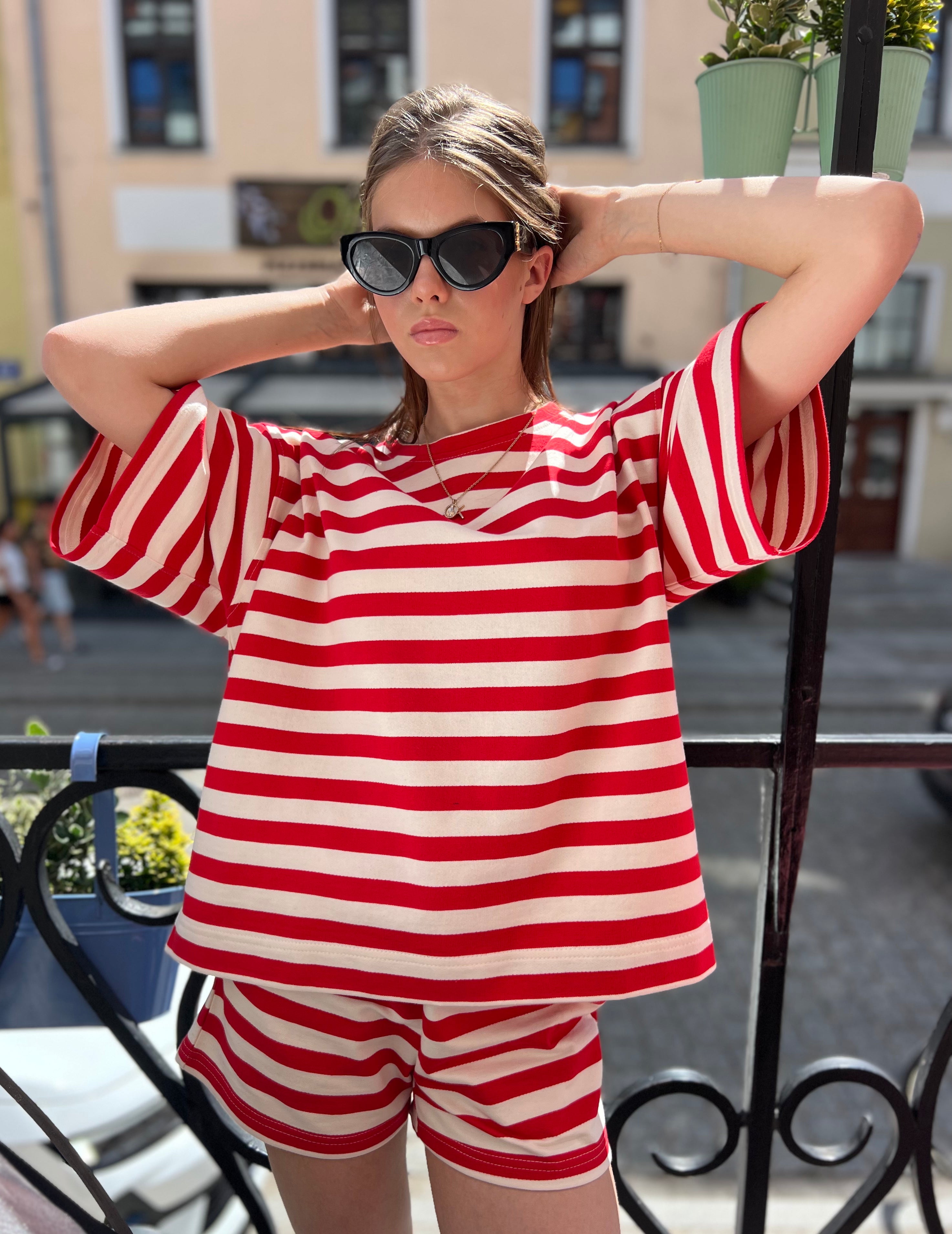 Bluzka BREEZE - CASUAL STRIPES - beige & red