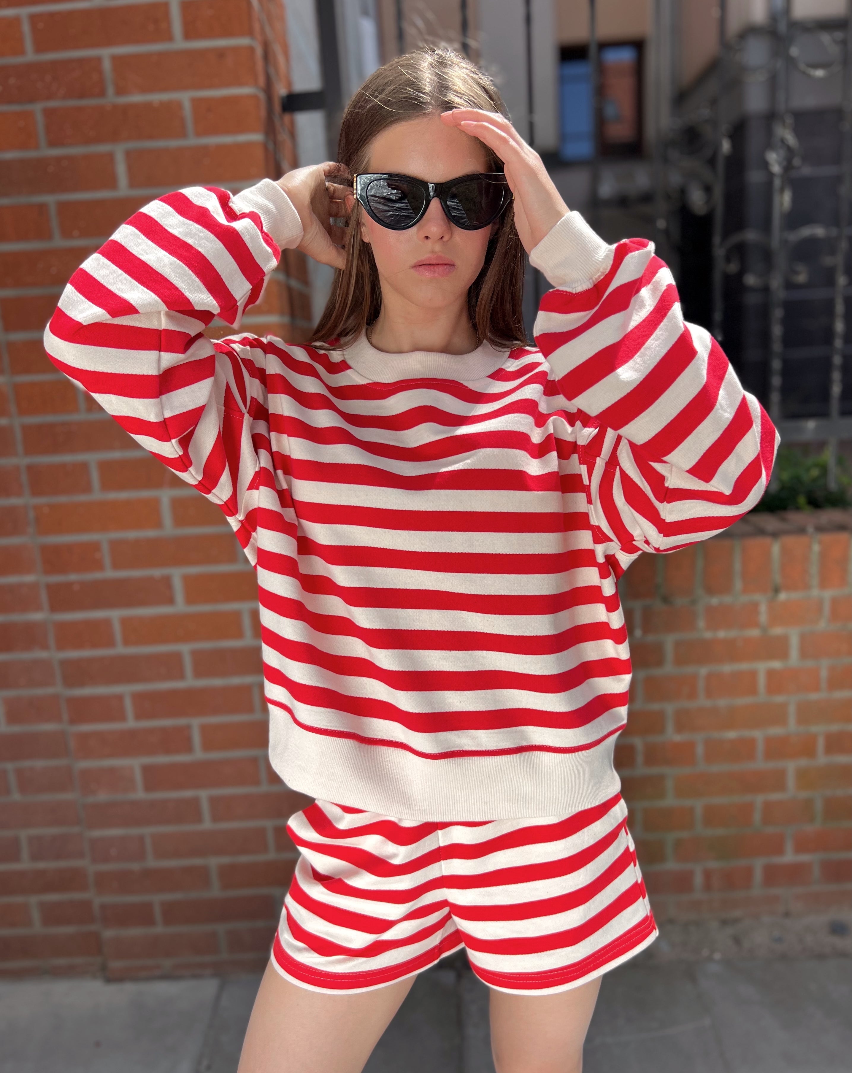 Bluza LARA - CASUAL STRIPES - beige & red