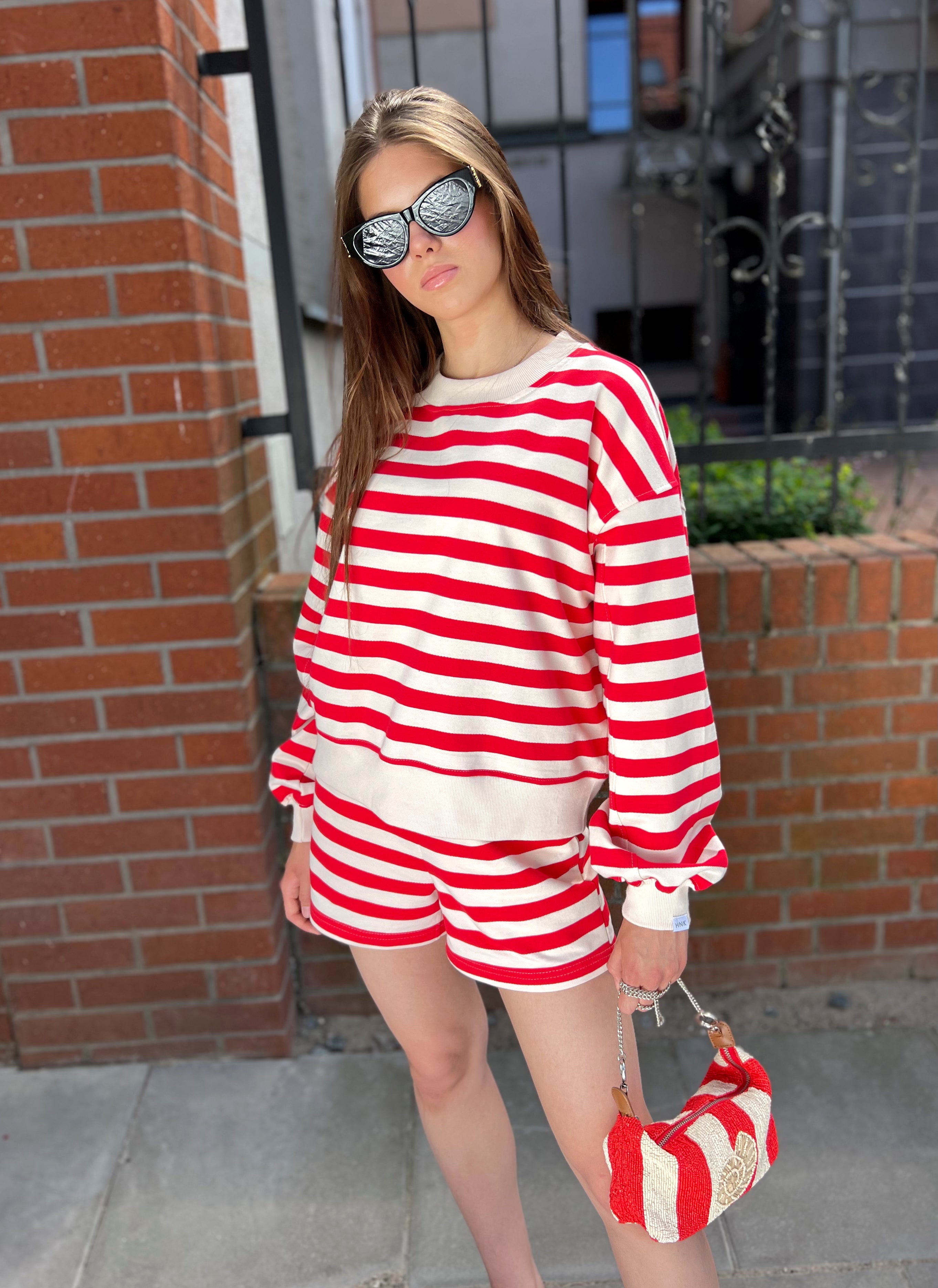 Bluza LARA - CASUAL STRIPES - beige & red