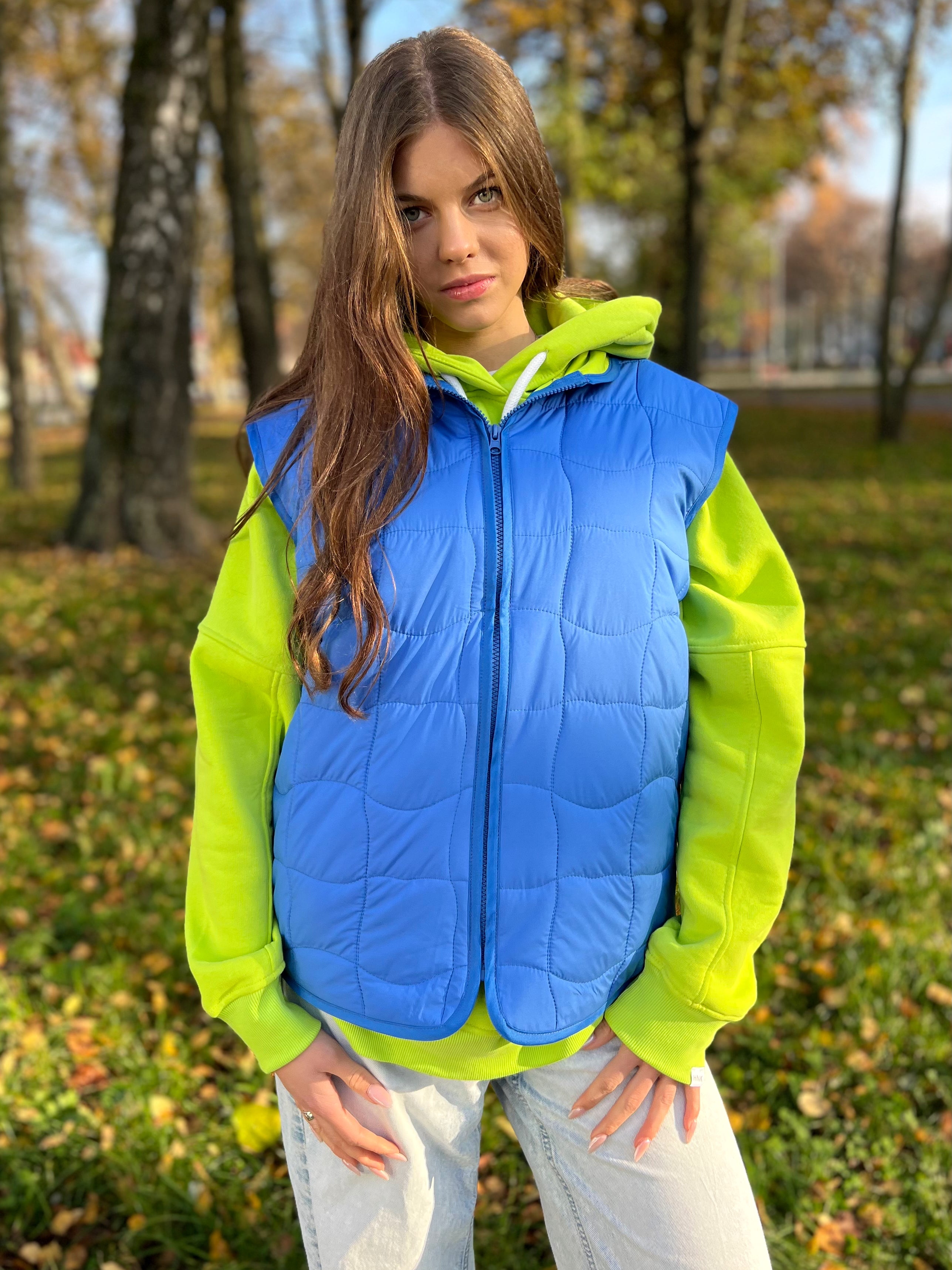 Kamizelka pikowana - Blue & Lime