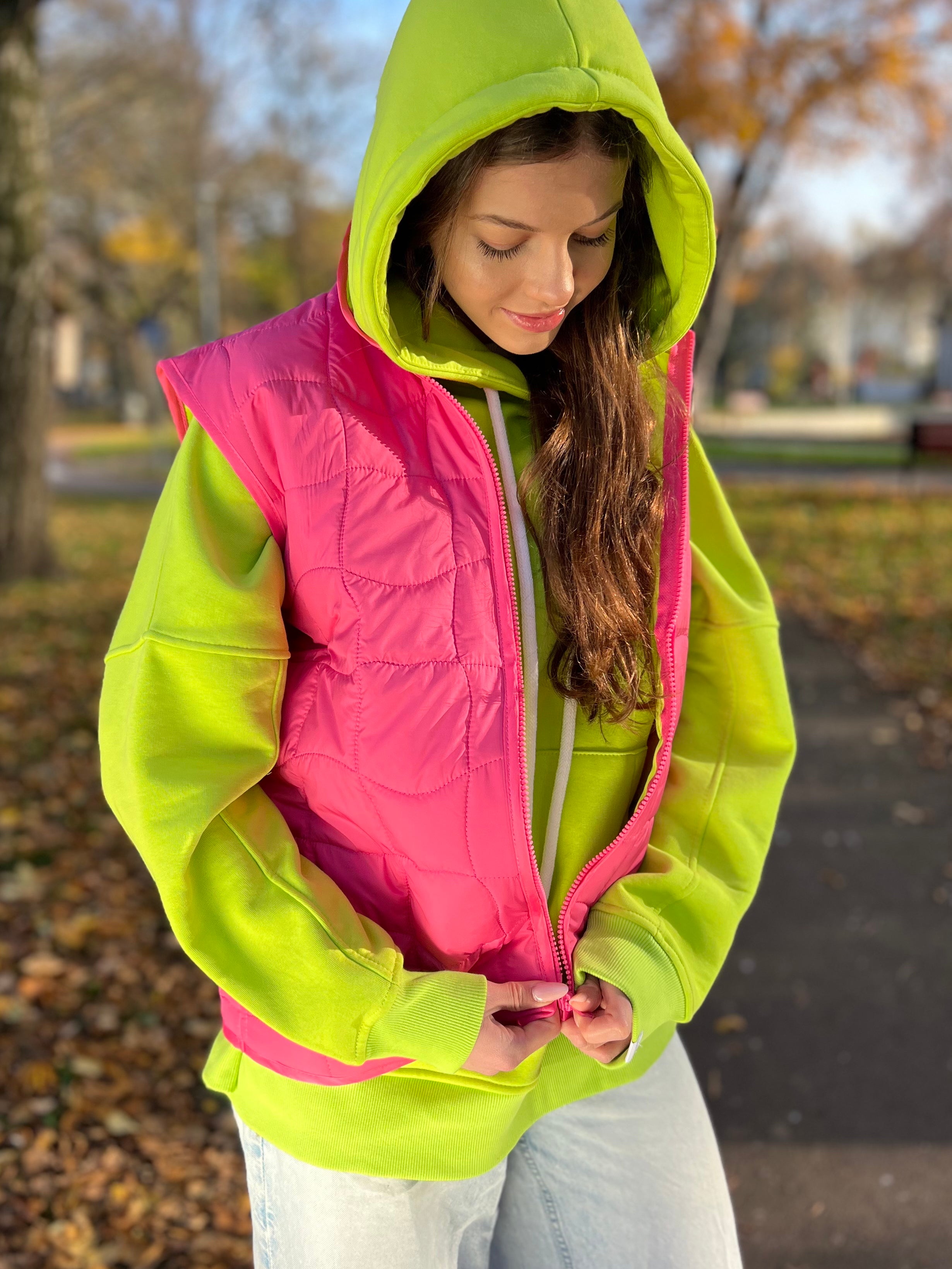 Kamizelka pikowana - Pink &amp; Lime