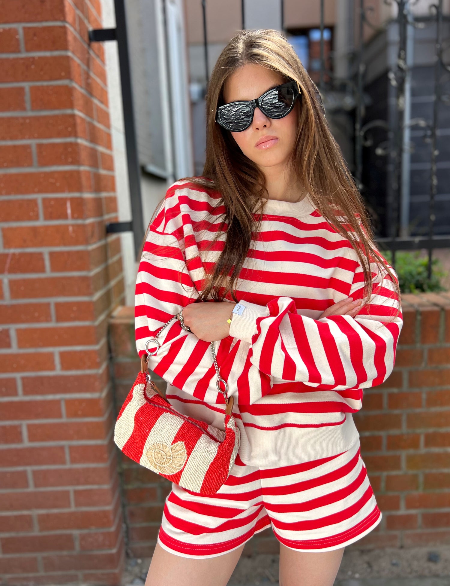 Bluza LARA - CASUAL STRIPES - beige &amp; red