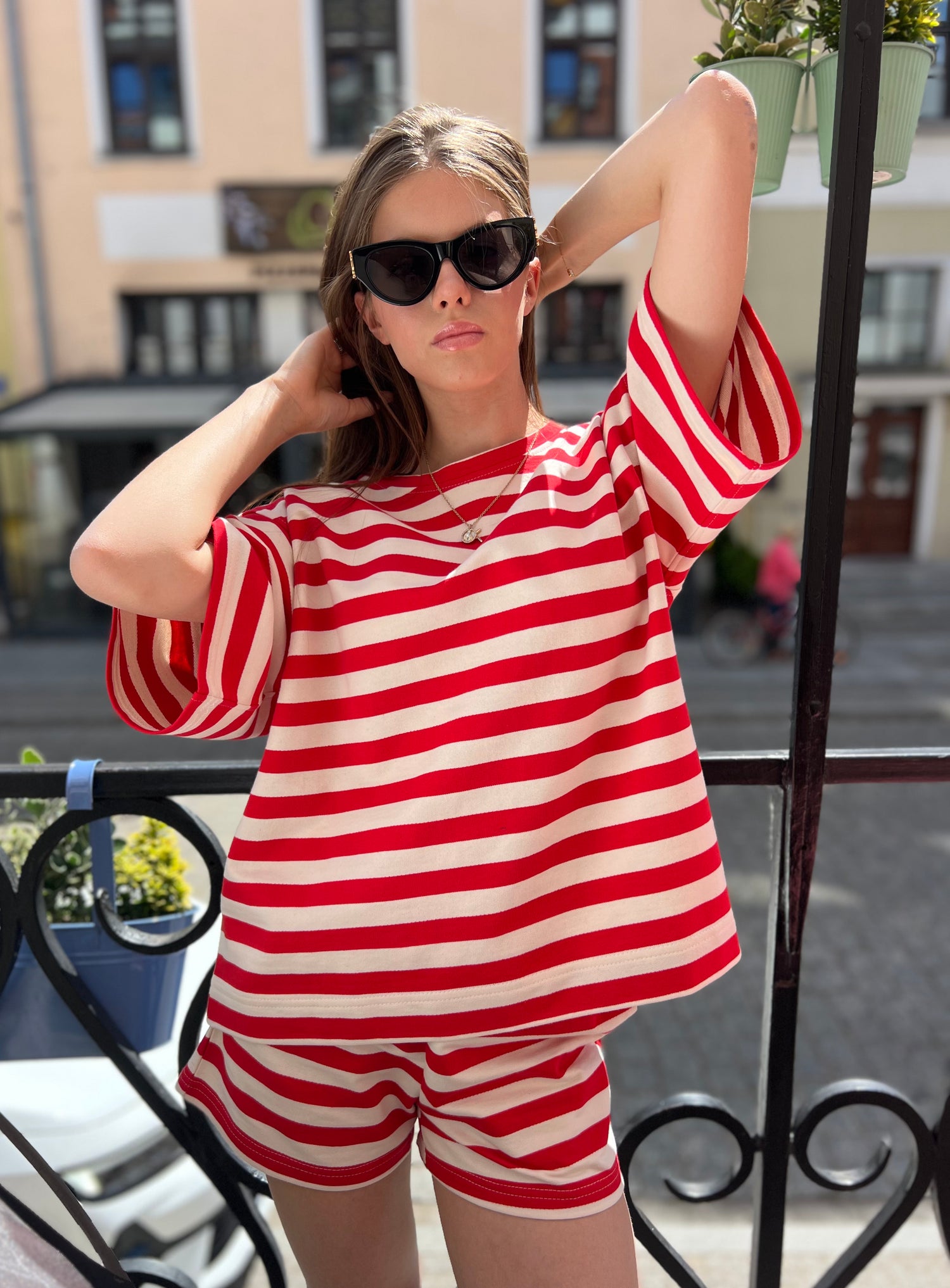 Bluzka BREEZE - CASUAL STRIPES - beige &amp; red