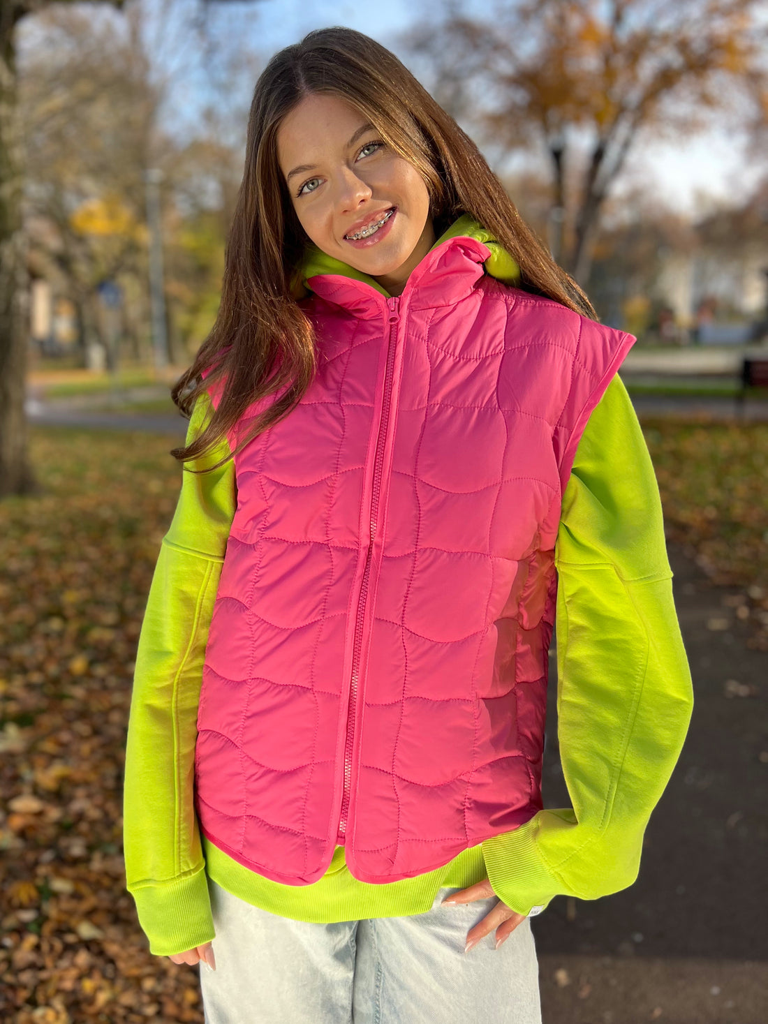 Kamizelka pikowana - Pink &amp; Lime