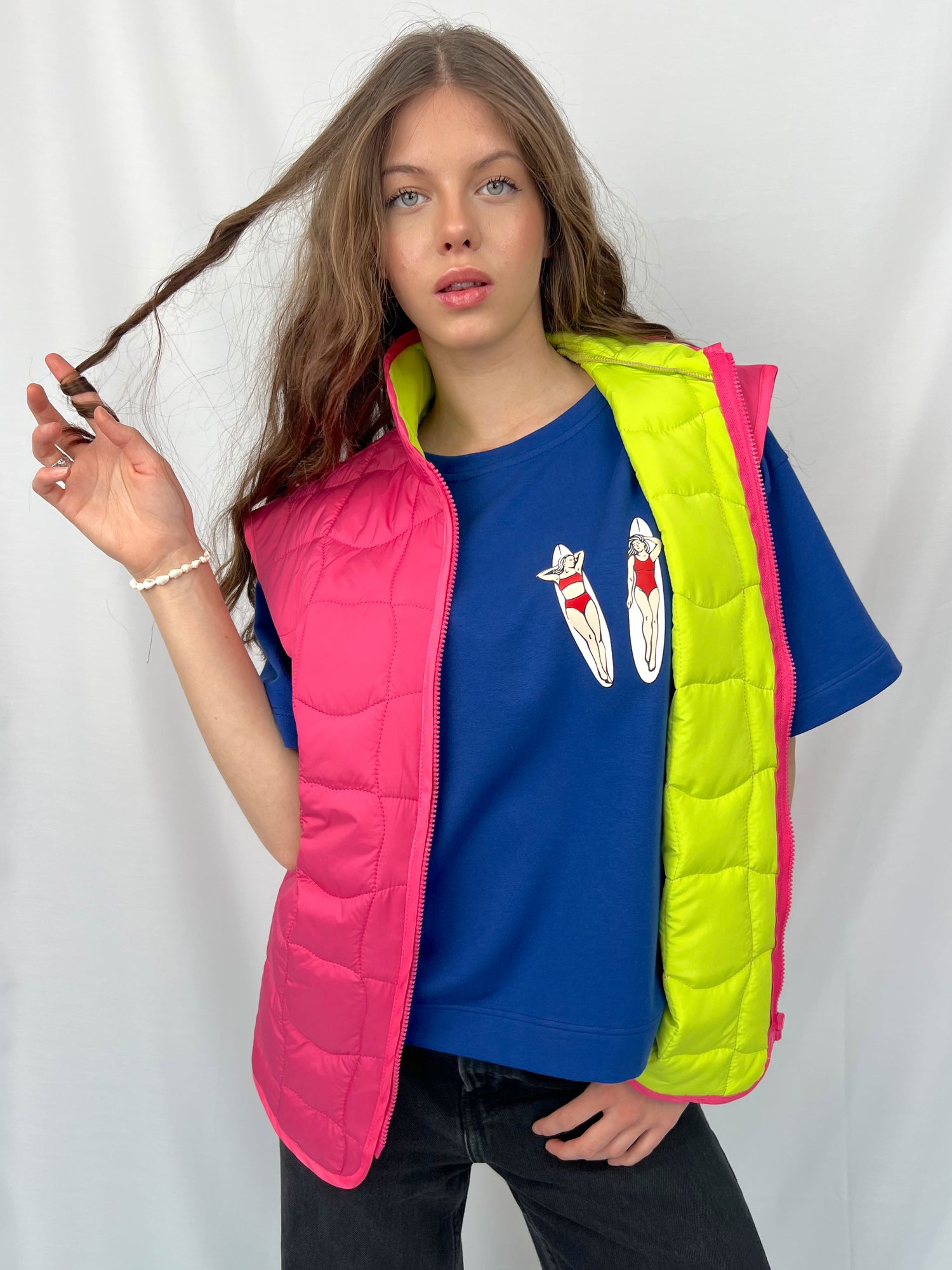 Kamizelka pikowana - Pink &amp; Lime