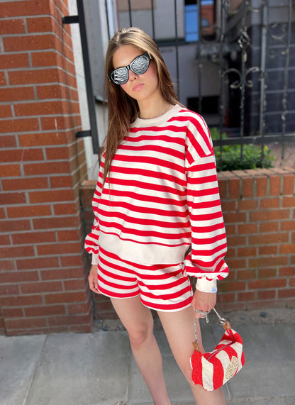 Bluza LARA - CASUAL STRIPES - beige &amp; red